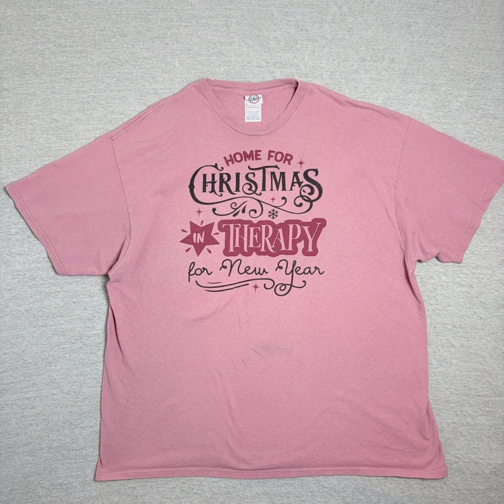 Delta Adult T-Shirt 2XL Pink Home For Christmas‎ In Therapy For New Year Graphic